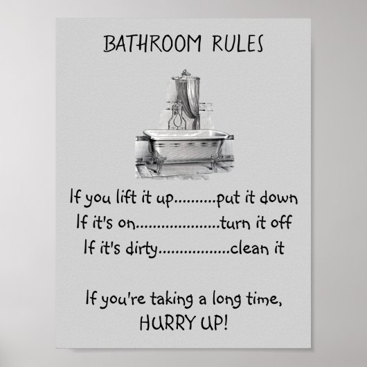 Claw Foot Bath Tub Badevorschriften Poster (Vorne)