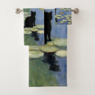Claw Monet Water Lilies Cat Pond Badhandtuch Set