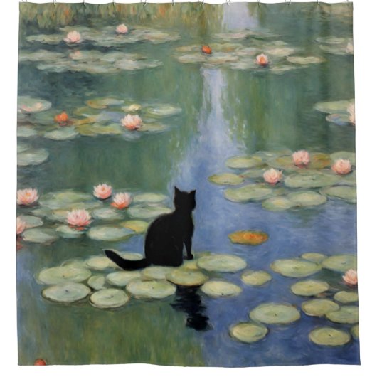 Claw Monet Water Lilies Cat Pond Duschvorhang (Vorderseite)