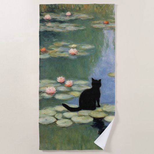 Claw Monet Water Lilies Cat Pond Strandtuch (Vorderseite)