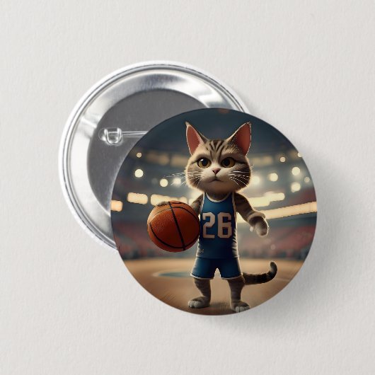 Claw-some Hoops: Der Fearless Cat Basketballer Button (Vorne & Hinten)
