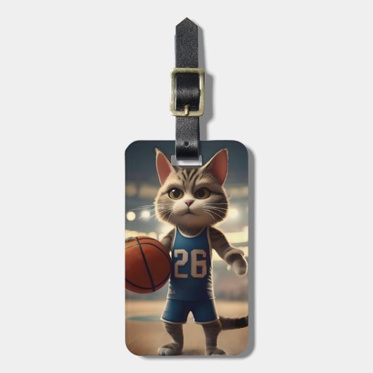 Claw-some Hoops: Der Fearless Cat Basketballer Gepäckanhänger (Vorderseite vertikal)