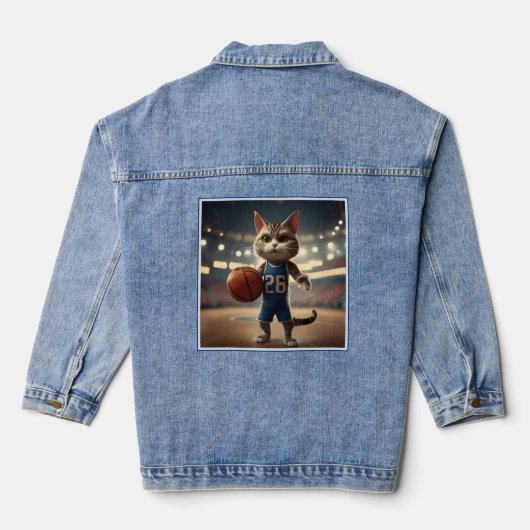 Claw-some Hoops: Der Fearless Cat Basketballer Jeansjacke (Rückseite)