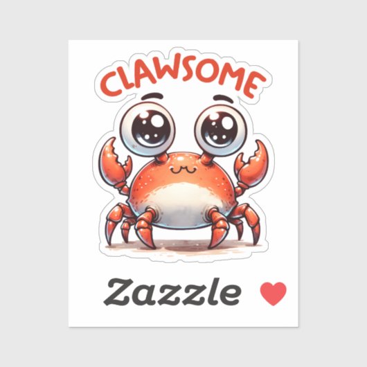 Clawsome Funny Kawaii Crab Pun Sticker (Blatt)