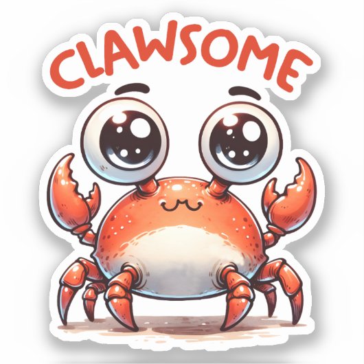 Clawsome Funny Kawaii Crab Pun Sticker (Vorderseite)