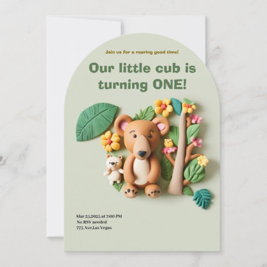 Clay Art Bear Familie Geburtstag Einladung (Vorderseite)