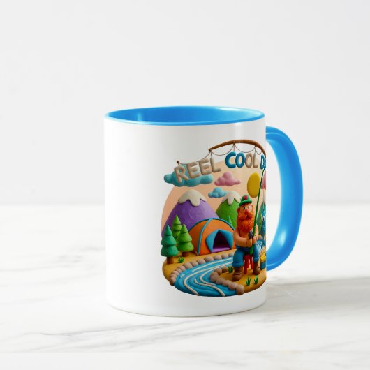 Clay Art “Reel Cool Dad” Fishing Scene Design Tasse (VorderseiteRechts)