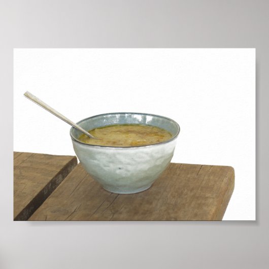 Clay Bowl Spoon Hafer Porridge Holztisch Poster (Vorne)