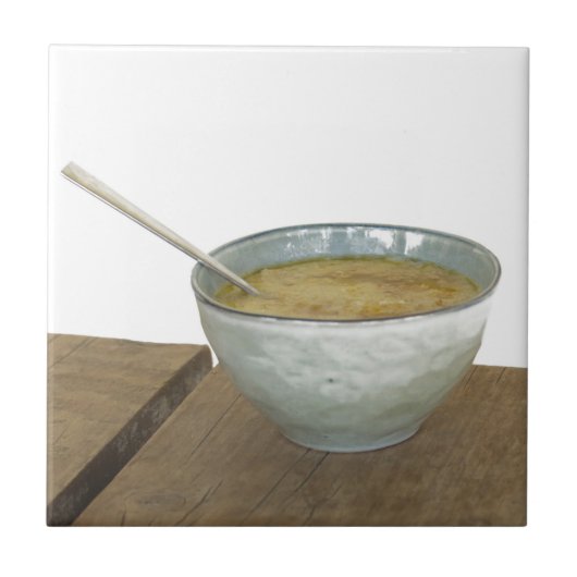 Clay Bowl Spoon Oats Porridge Table Fliese (Vorderseite)