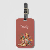 Clay Brown Floral Cowgirl Boots Gepäckanhänger (Vorderseite Vertikal)