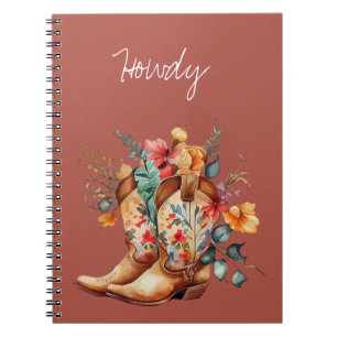 Clay Brown Floral Cowgirl Boots Notizblock