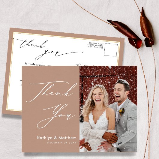 Clay Elegant Script Modernes Foto Hochzeit Vielen  Postkarte