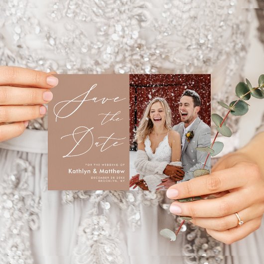 Clay Elegante Script Modernes Foto Einfache Hochze Save The Date