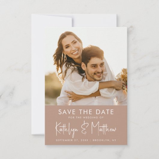 Clay Fun Script Modernes Foto Minimalistische Hoch Save The Date (Vorderseite)