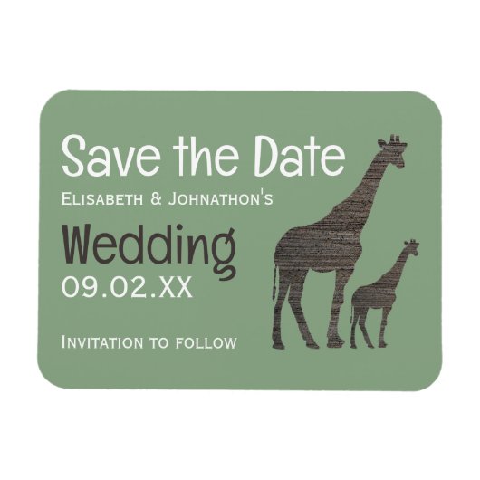 Clay Safari Giraffe, Rustikale Hochzeit rettet das Magnet (Horizontal)