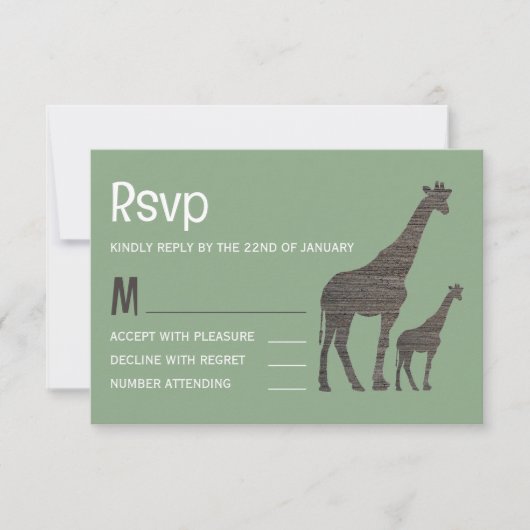 Clay Safari Giraffe, Rustikale Hochzeit RSVP Karte (Vorderseite)