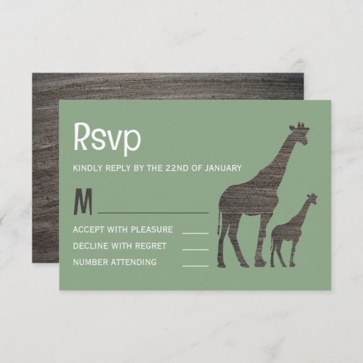 Clay Safari Giraffe, Rustikale Hochzeit RSVP Karte (Vorne/Hinten)