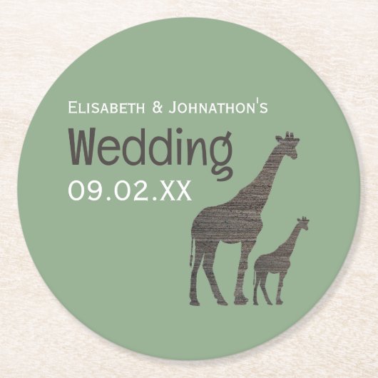 Clay Safari Giraffe, Rustikale Hochzeit Runder Pappuntersetzer (Vorderseite)
