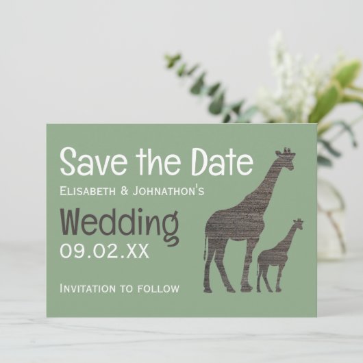 Clay Safari Giraffe, Rustikale Hochzeit Save The Date (Stehend Vorderseite)