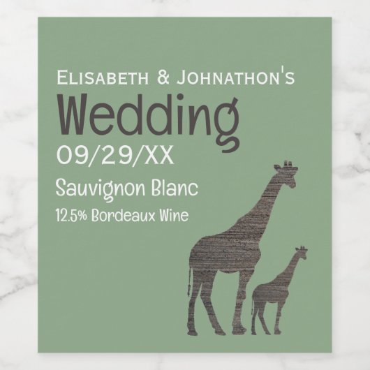 Clay Safari Giraffe, Rustikale Hochzeit Weinetikett (Einzelnes Label)