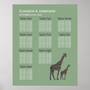 Clay Safari Giraffe, rustikale Hochzeitsstichtabel Poster