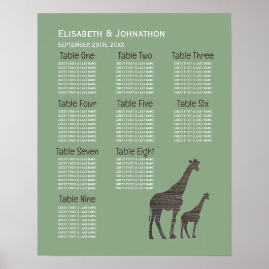 Clay Safari Giraffe, rustikale Hochzeitsstichtabel Poster (Vorne)