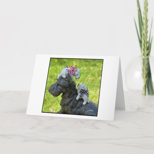 Clay Scotties auf einer Scottie Doorstop Karte (Vorderseite)