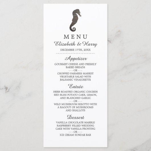 Clay Seepferd Beach Wedding Menu Menükarte (Vorderseite)