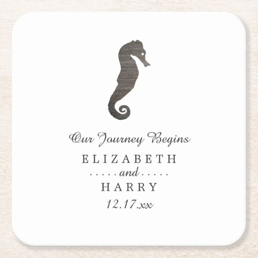 Clay Seepferd Beach Wedding Rechteckiger Pappuntersetzer (Vorderseite)