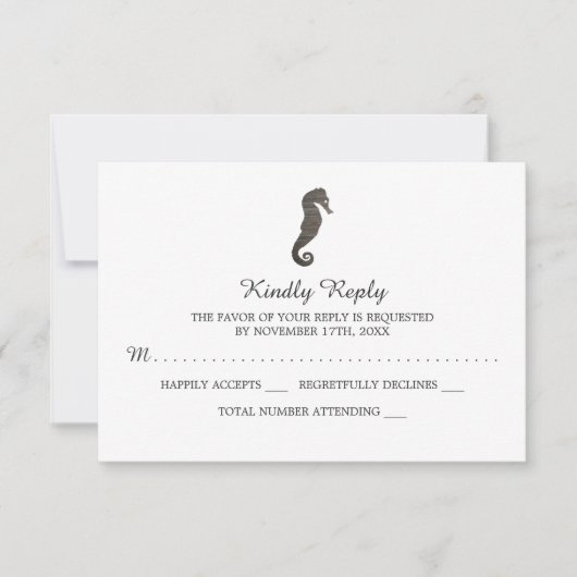 Clay Seepferd Beach Wedding RSVP Karte (Vorderseite)