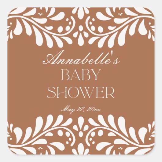 Clay Talavera Tile Spanische Fiesta Babydusche Quadratischer Aufkleber (Vorderseite)