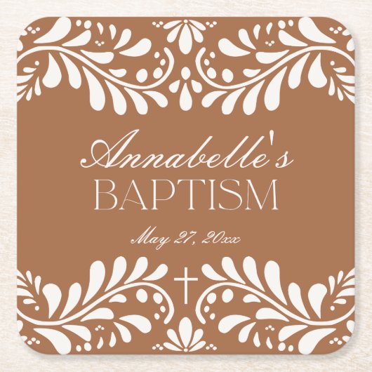 Clay Talavera Tile Spanische Fiesta Taufe Rechteckiger Pappuntersetzer (Vorderseite)