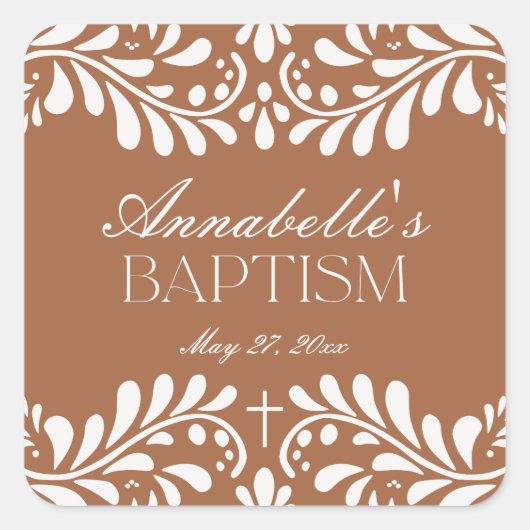 Clay Talavera Tile Spanish Fiesta Taufe Gefallen Quadratischer Aufkleber (Vorderseite)