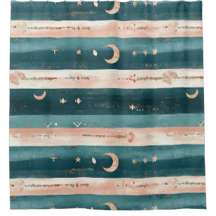 Clay & Teal Stammesmotive Sterne und Mondstreifen Duschvorhang