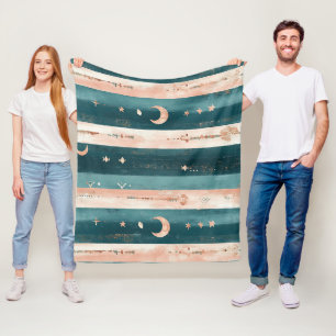 Clay & Teal Stammesmotive Sterne und Mondstreifen Fleecedecke