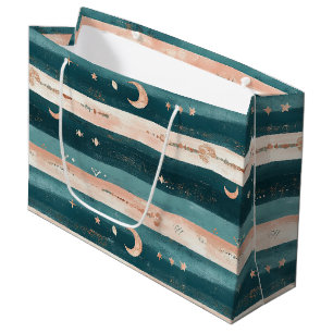 Clay & Teal Stammesmotive Sterne und Mondstreifen Große Geschenktüte