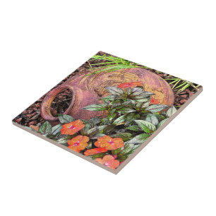 "CLAY VASE ON SIDE IN GARDEN" KERAMIK TITEL/TRIVET FLIESE