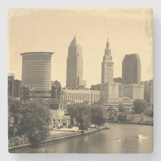 CLE Riverview Skyline Steinuntersetzer (Vorderseite)