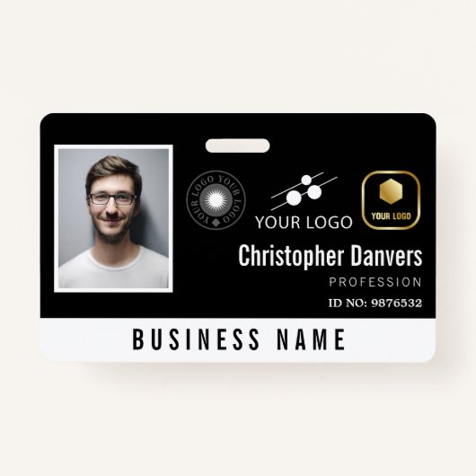 Clean Black Add 3 Logos Office-Mitarbeiter Ausweis (Vorderseite)
