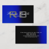 Clean Black Blue Grey Monogram Business Card Visitenkarte (Vorne/Hinten)