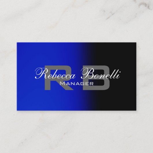 Clean Black Blue Grey Monogram Business Card Visitenkarte (Vorderseite)