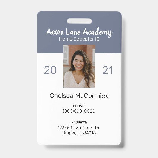 Clean Blue Homeschool Educator ID Abzeichen Ausweis (Vorderseite)
