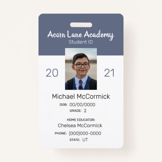 Clean Blue Homeschoor Student ID Abzeichen Ausweis (Vorderseite)