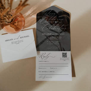 Clean Classic Modernes Script QR Code Foto Hochzei All In One Einladung
