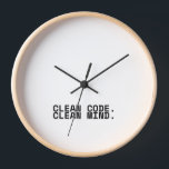 Clean Code Clean Mind Minimalist Technical Wall  Uhr<br><div class="desc">Synchronize your focus. A sleek,  high-contrast wall clock featuring bold technical typography,  designed for the studio where every second is dedicated to structured execution.</div>