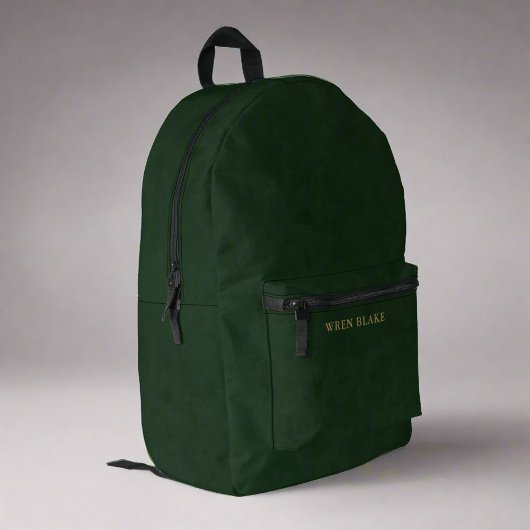 Clean Dark Green Leather & Gold Script Name Bedruckter Rucksack
