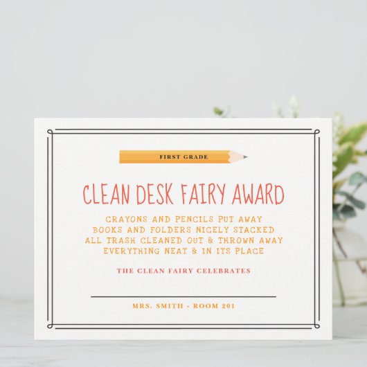 Clean Desk Fairy Award Einladung (Stehend Vorderseite)