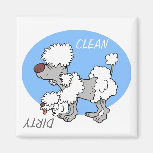 "CLEAN / DIRTY" Cartoon Poodle Geschirrspülmaschin Magnet (Vorne)