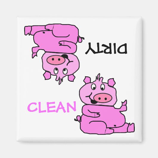 "CLEAN / DIRTY" Rosa Schweineschirrspülmaschine Ma Magnet (Vorne)