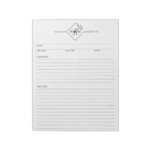 Clean + einfaches Monogramm Rezept Notepad II Notizblock